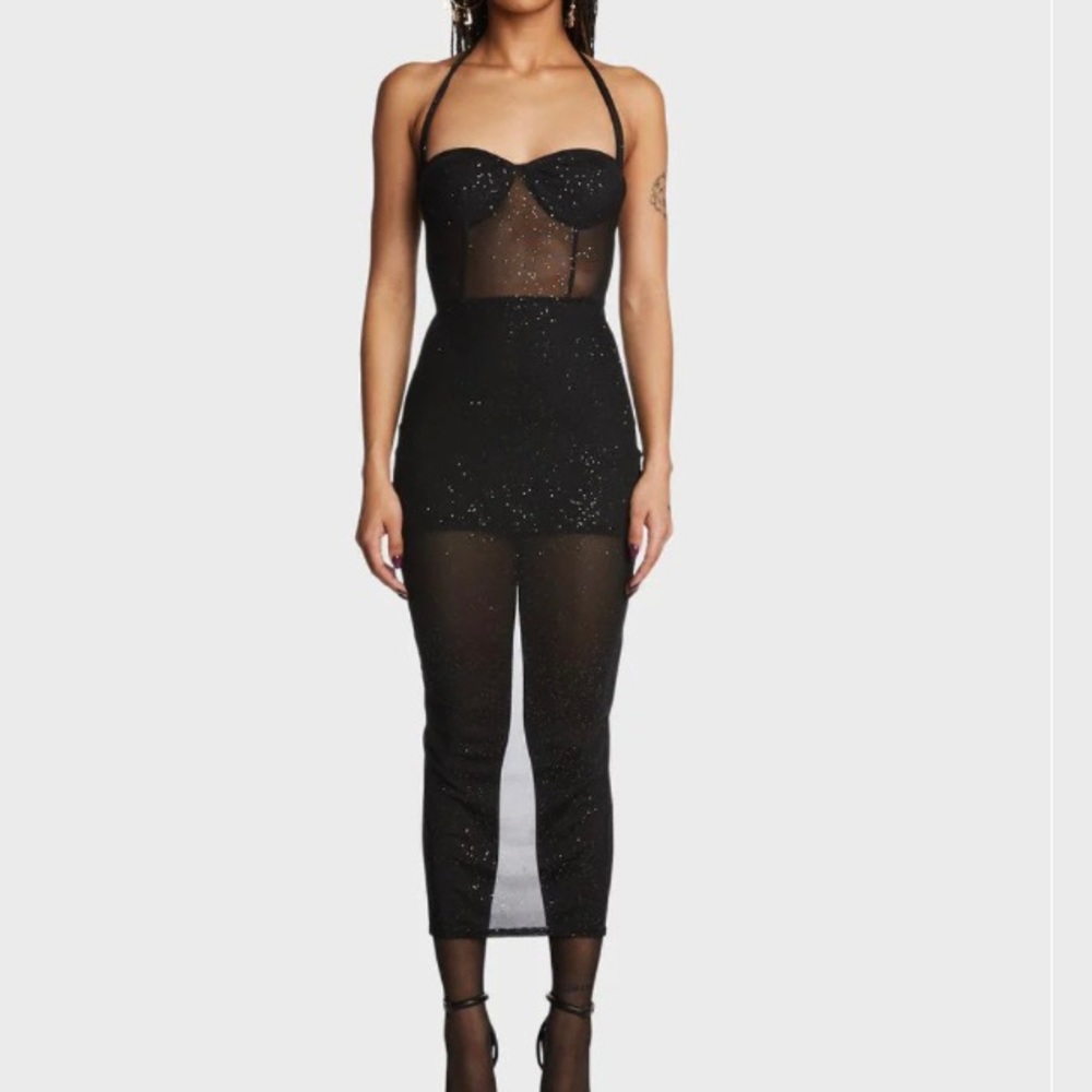 SOLD🛑 nwt Turn to Twilight Black Glitter Sheer Maxi Dress size Medium